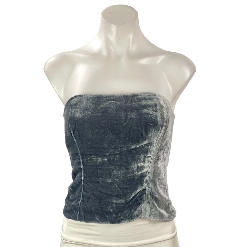 Reformation Giorgia Blue Velvet Velour Sleeveless Strapless Tube Crop Top Size 2